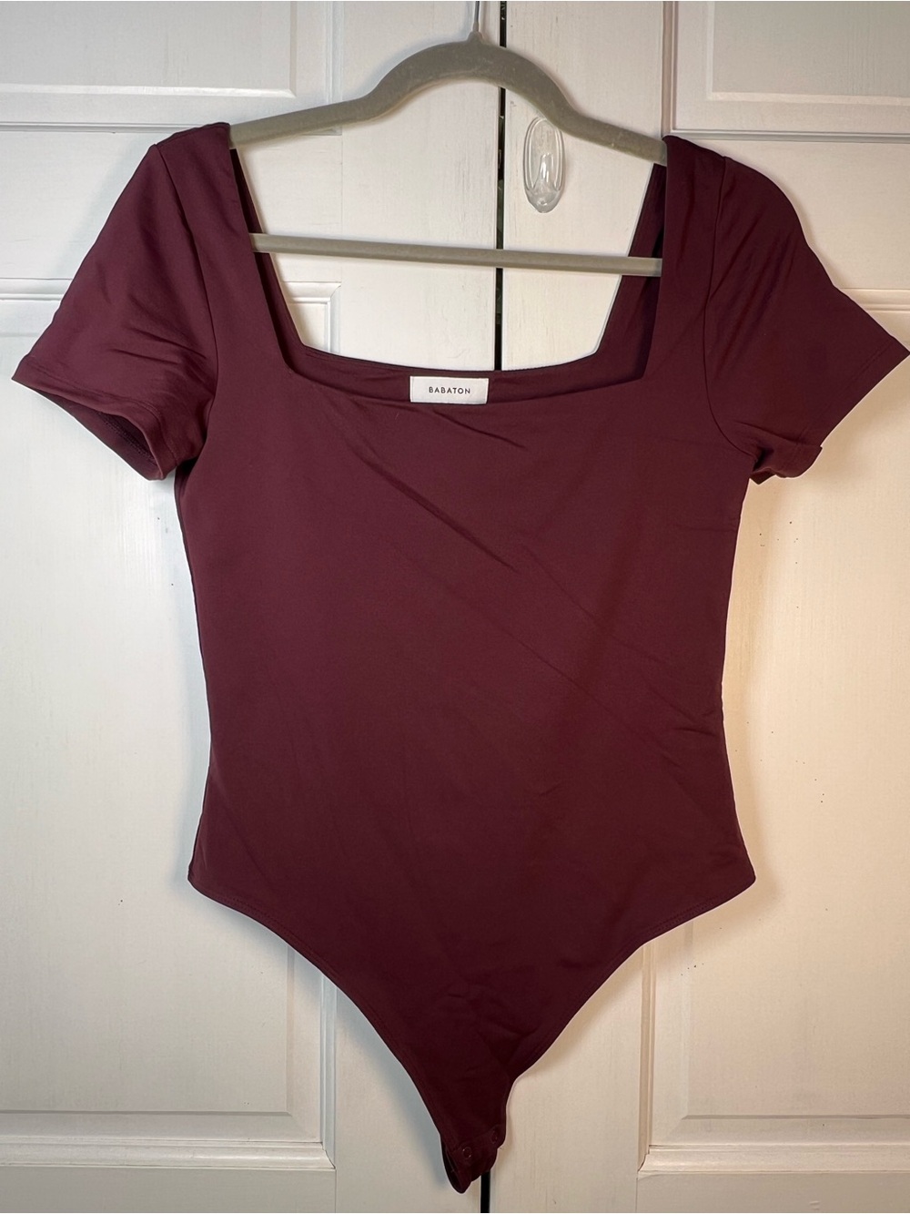 Babaton Aritzia Maroon Double Lined Square Neck Bodysuit Sz L